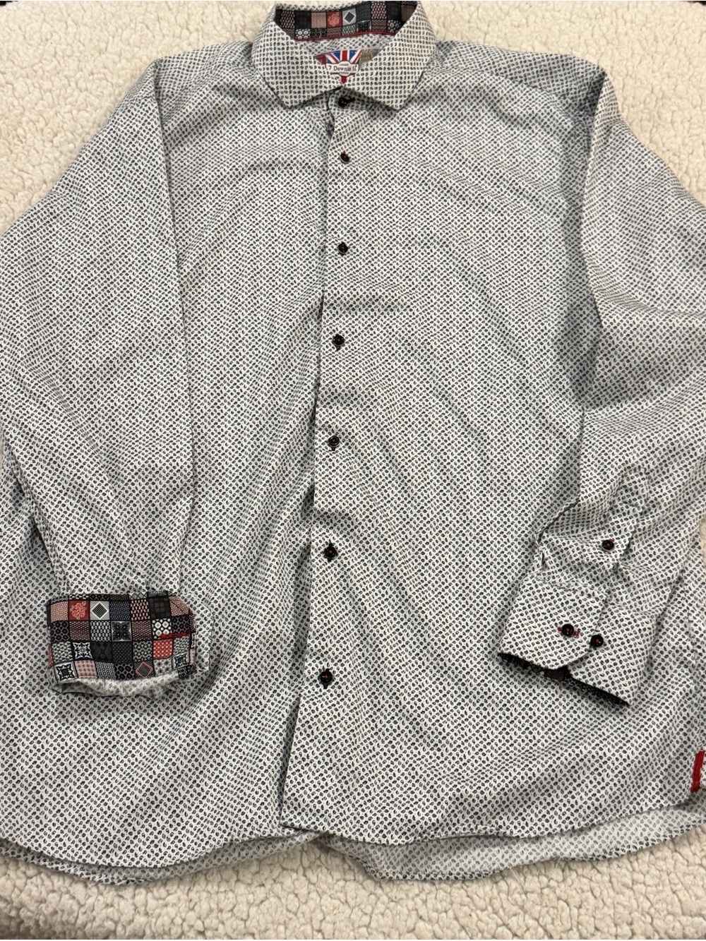 Men's Long-Sleeve Printed Button-Down Shirt - Black & White